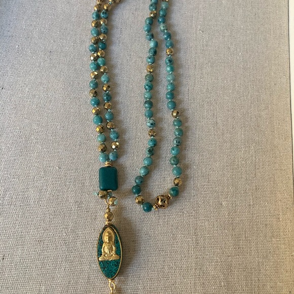 New Boho Mala Prayer Semiprecious Necklace Thai Buddha Pendant Gold Hematit… - Picture 1 of 9